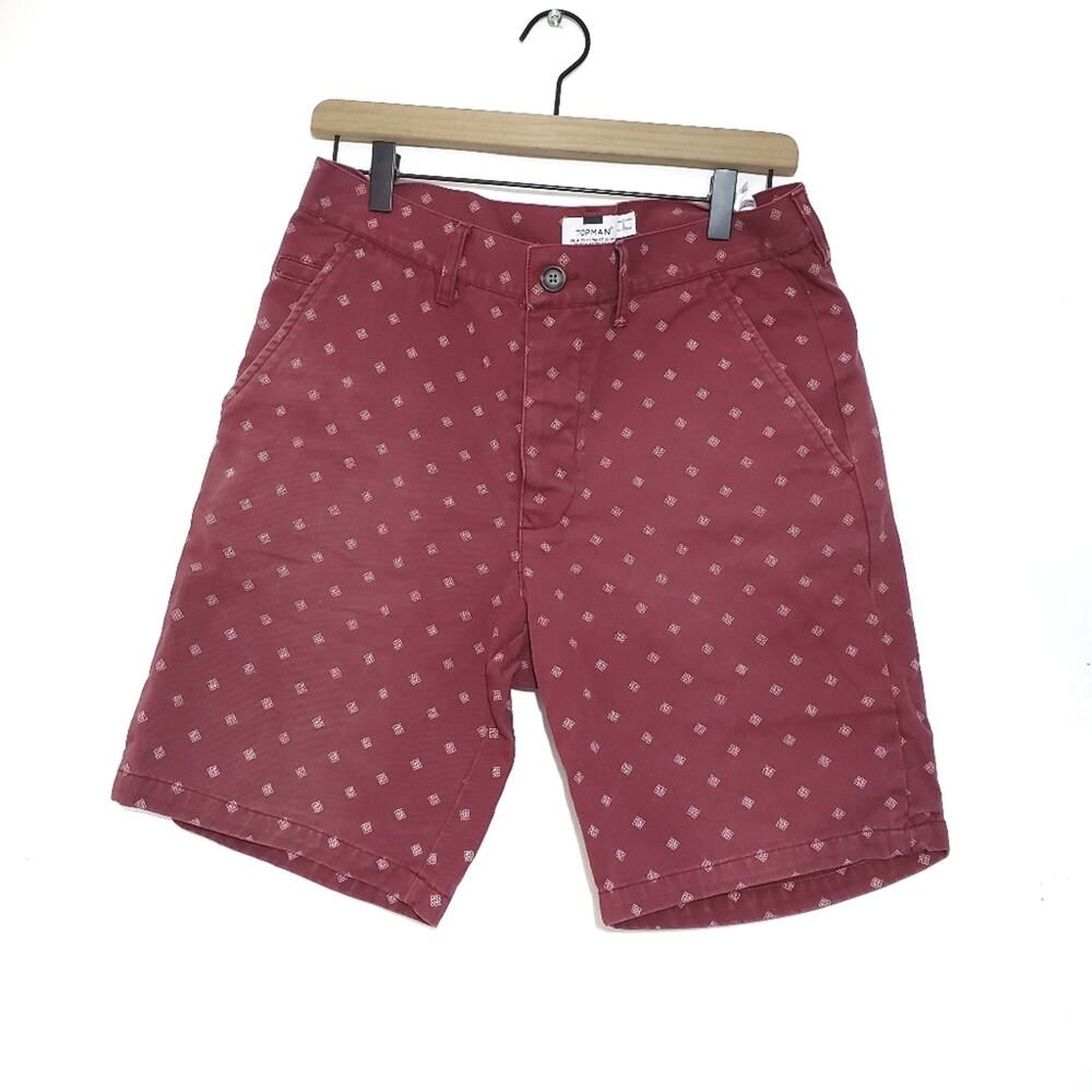 Topman | Patterned Button Fly Chino Shorts 8.5" Inseam